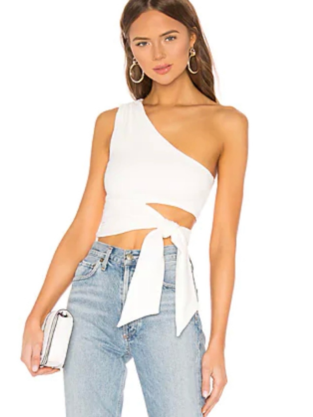 Lovers + Friends White One-Shoulder Tie-Waist Crop Top
